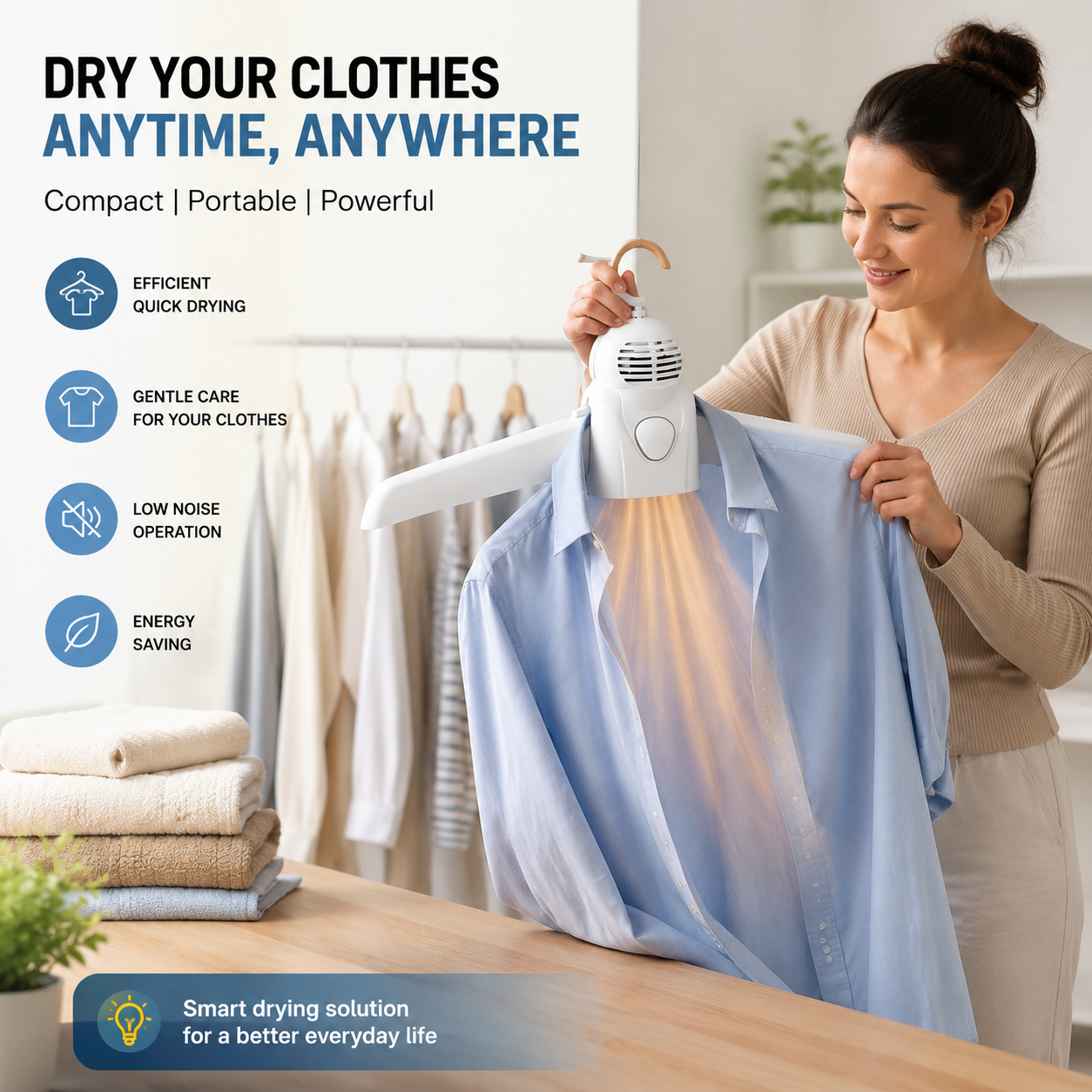 Portable Electric Clothes Dryer Hanger – Foldable Travel Garment Drying Rack with Fast Air Dry Technology