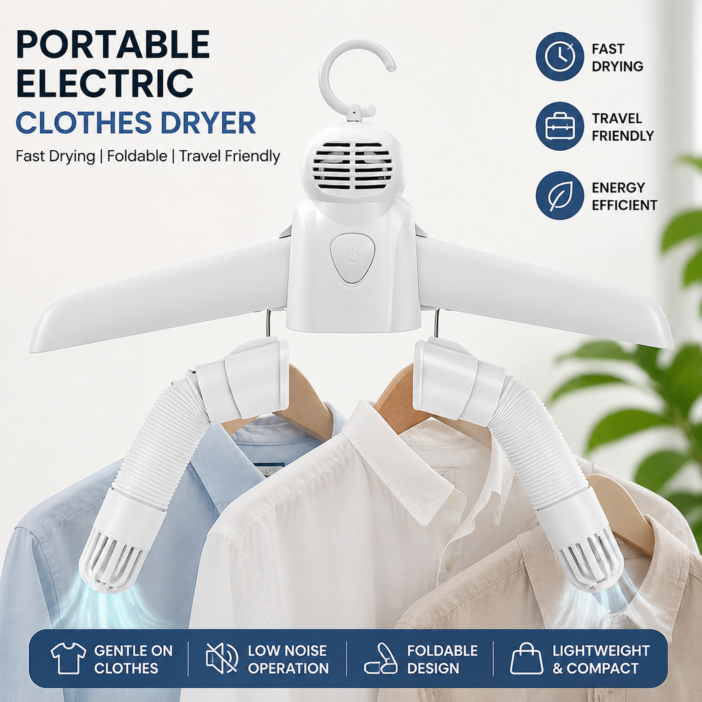 Portable Electric Clothes Dryer Hanger – Foldable Travel Garment Drying Rack with Fast Air Dry Technology