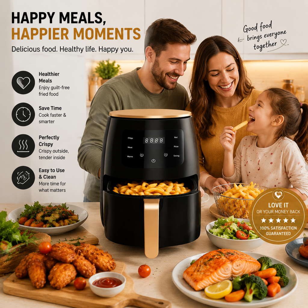 Digital Air Fryer 8L XL – Oil-Free Air Fryer with Touch Screen, Rapid Hot Air Technology, Non-Stick Basket for Fries, Chicken, Pizza & More