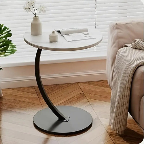 Modern C-Shaped Side Table – Wooden Sofa End Table for Living Room, Bedroom & Office