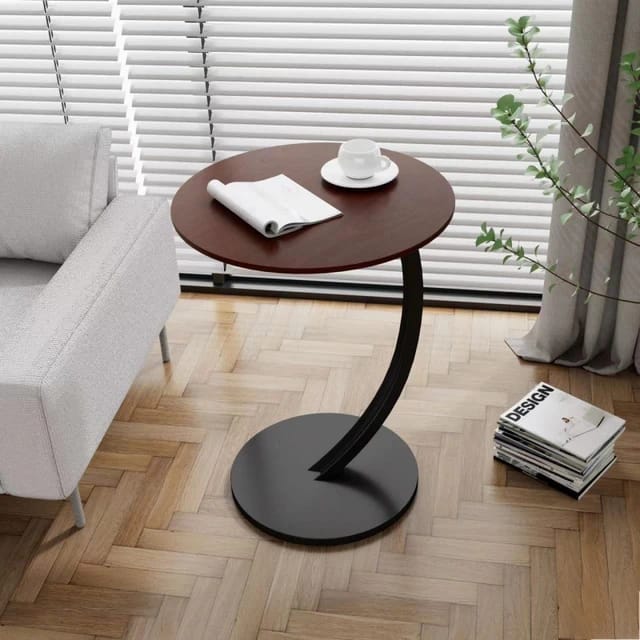 Modern C-Shaped Side Table – Wooden Sofa End Table for Living Room, Bedroom & Office