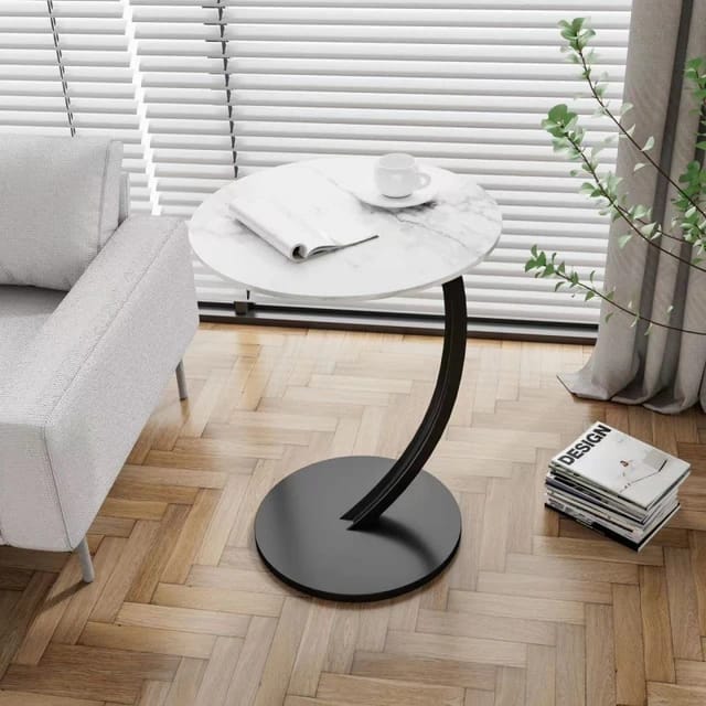 Modern C-Shaped Side Table – Wooden Sofa End Table for Living Room, Bedroom & Office